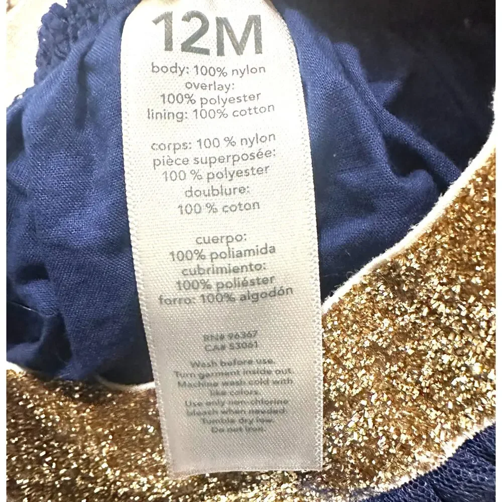 OshKosh B'gosh Navy Blue Sequin Tulle Tutu Skirt Gold Glitter Glam Size 12M